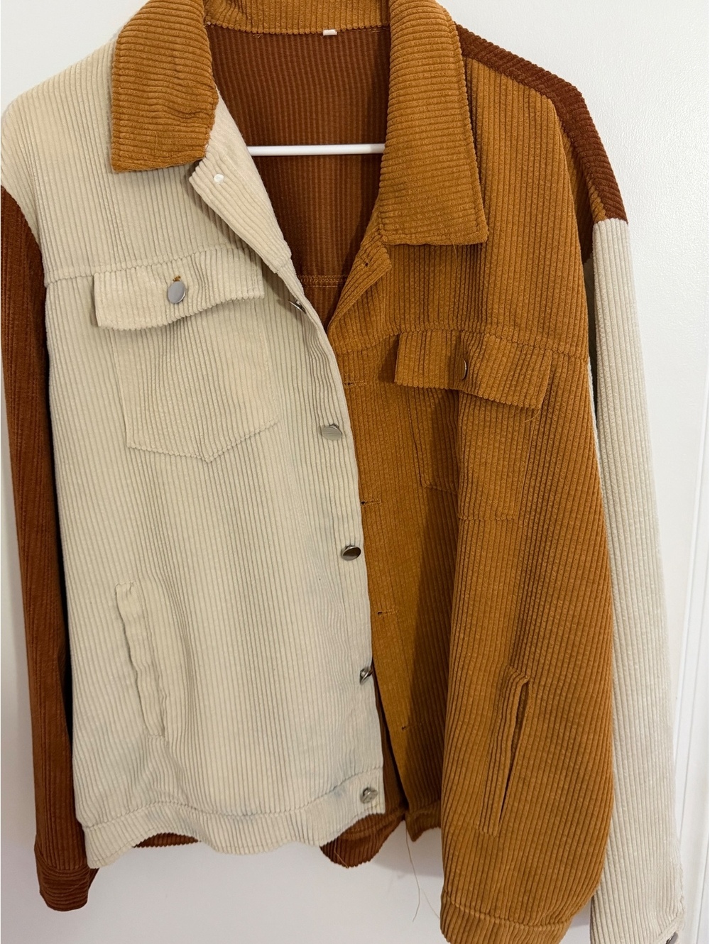 Men's Colorblock Corduroy Jacket in Beige and Brown